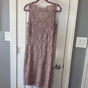 Onyx Nite Sparkling Mauve Lace Midi Dress